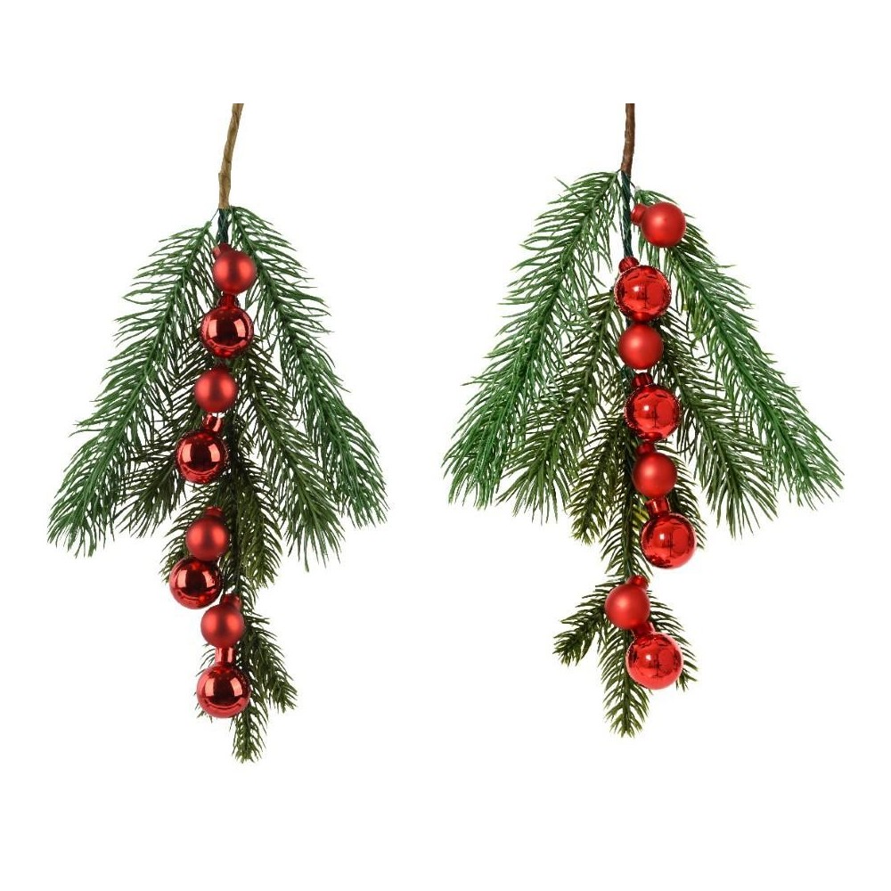 RAMO PINO H.4.5CM. CON SFERE ROSSE